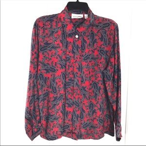 Vintage Red Navy Floral Blouse, Size 12